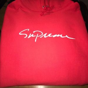 Red SUPREME Script Hoodie